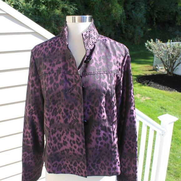 600 West Women's Purple & Black Animal Leopard Print Jacket Button Up Size 8 - Picture 4 of 14